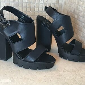 Sugar Black Chunky Platform Cutout Ankle Strap Sandals